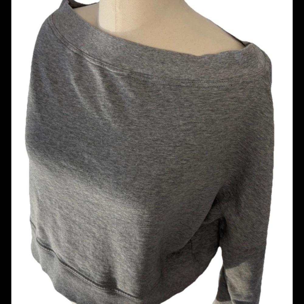 Very J Women's Cropped Off Shoulder Cotton Sweatshirt Zip Sleeves Gray Large - Picture 5 of 7